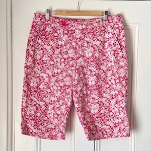 Bandolino Shorts Women Floral Bermuda Shorts Sz 14 Stretch Casual Red White Pink